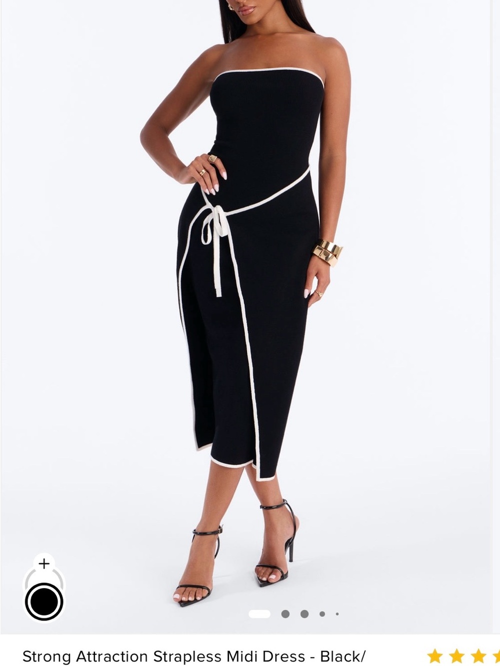 Fashion Nova Black Strapless Midi Dress with White Trim